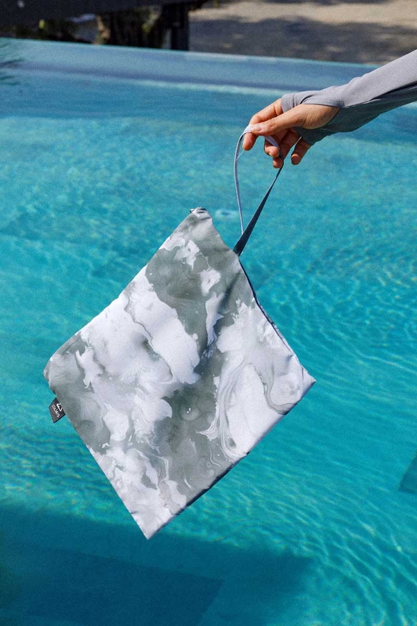 Ebruli Desenli Tesettür Mayo Takım Gri - 4