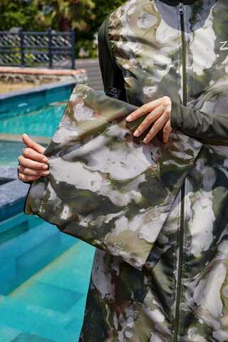 Ebruli Desenli Tesettür Mayo Takım Haki - 5