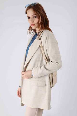 Ekose Blazer Ceket  Bej - 4