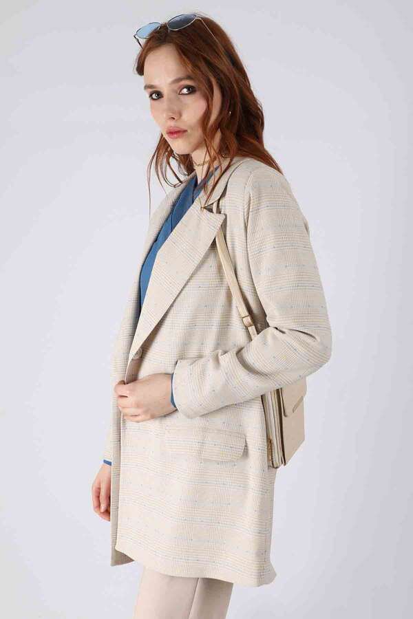 Ekose Blazer Ceket  Bej - 4