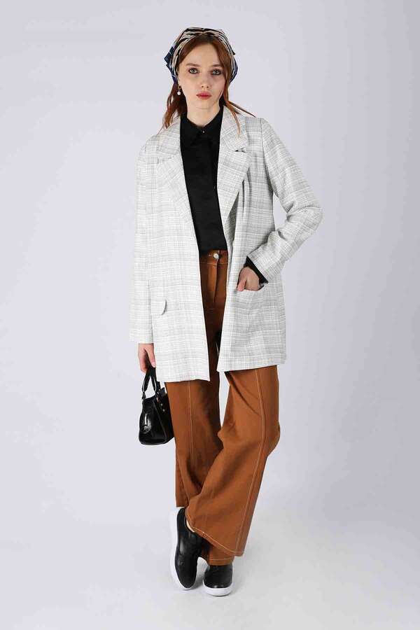 Ekose Blazer Ceket  Beyaz - 3