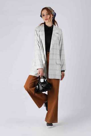 Ekose Blazer Ceket  Beyaz - 1