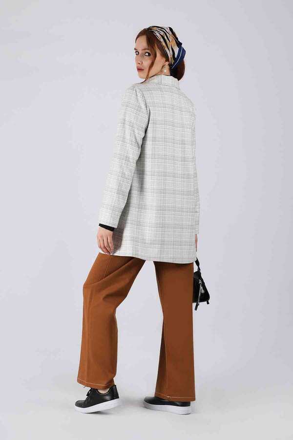 Ekose Blazer Ceket  Beyaz - 5