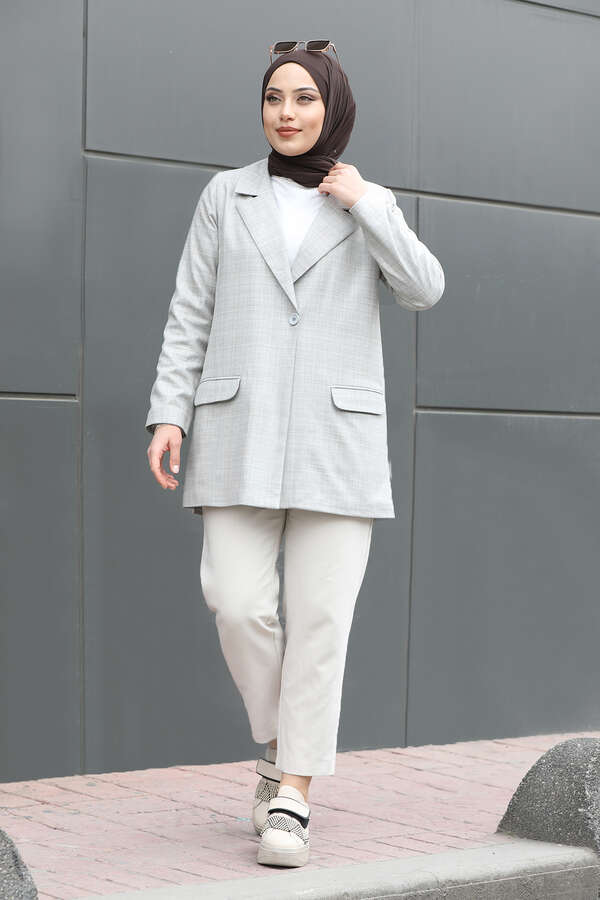 Ekose Blazer Ceket Gri - 2