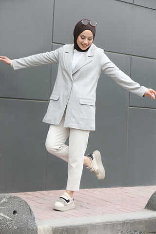Ekose Blazer Ceket Gri - 3