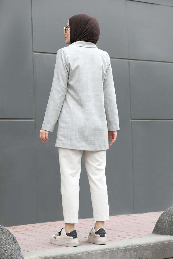 Ekose Blazer Ceket Gri - 5