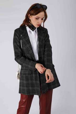 Ekose Blazer Ceket  Siyah - 2