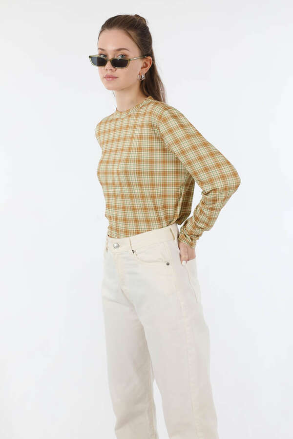 Ekose Desenli Body Camel - 1