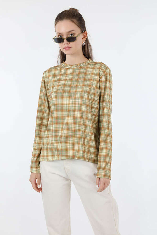 Ekose Desenli Body Camel - 3