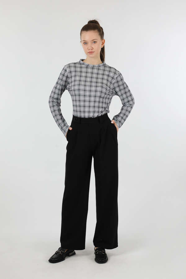 Ekose Desenli Body Siyah - 2