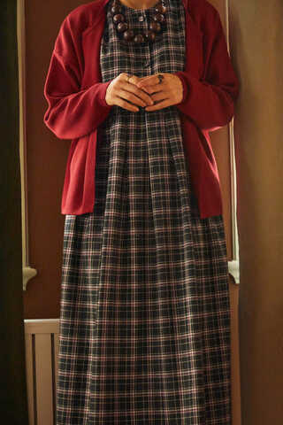 Checked Pattern Jumper Dress Anthracite - 7