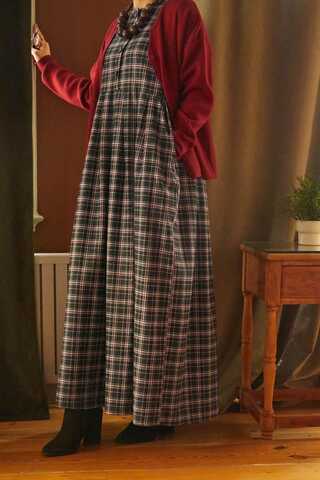 Checked Pattern Jumper Dress Anthracite - 3