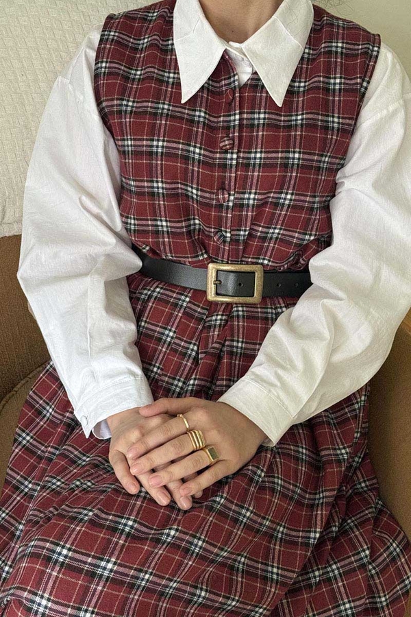 Ekose Desenli Jile Koyu Kırmızı - 15