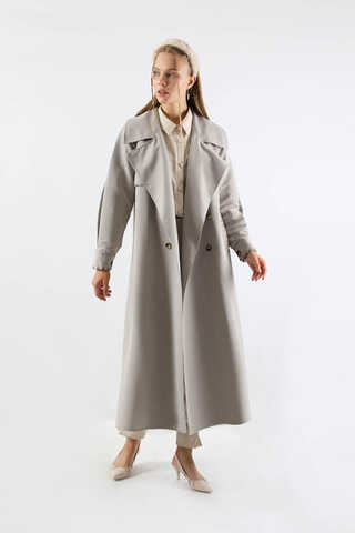 Ekose Detaylı Trençkot Gri - 1