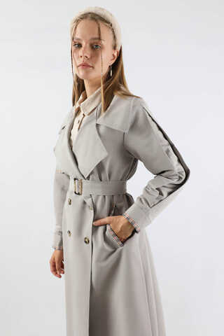 Ekose Detaylı Trençkot Gri - 2