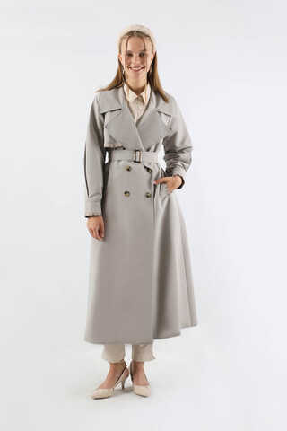 Ekose Detaylı Trençkot Gri - 3