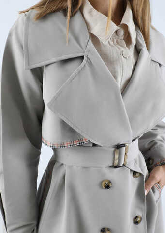 Ekose Detaylı Trençkot Gri - 4