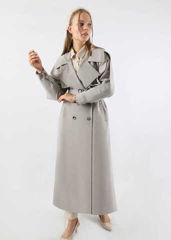 Ekose Detaylı Trençkot Gri - 5