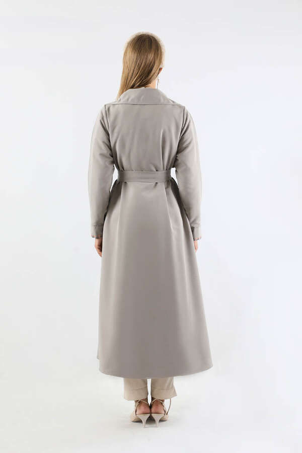 Ekose Detaylı Trençkot Gri - 6