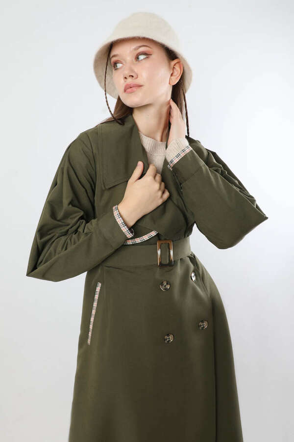 Ekose Detaylı Trençkot Haki - 2