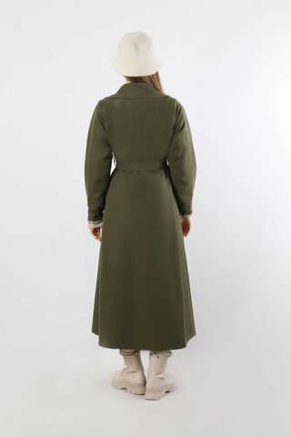 Ekose Detaylı Trençkot Haki - 6