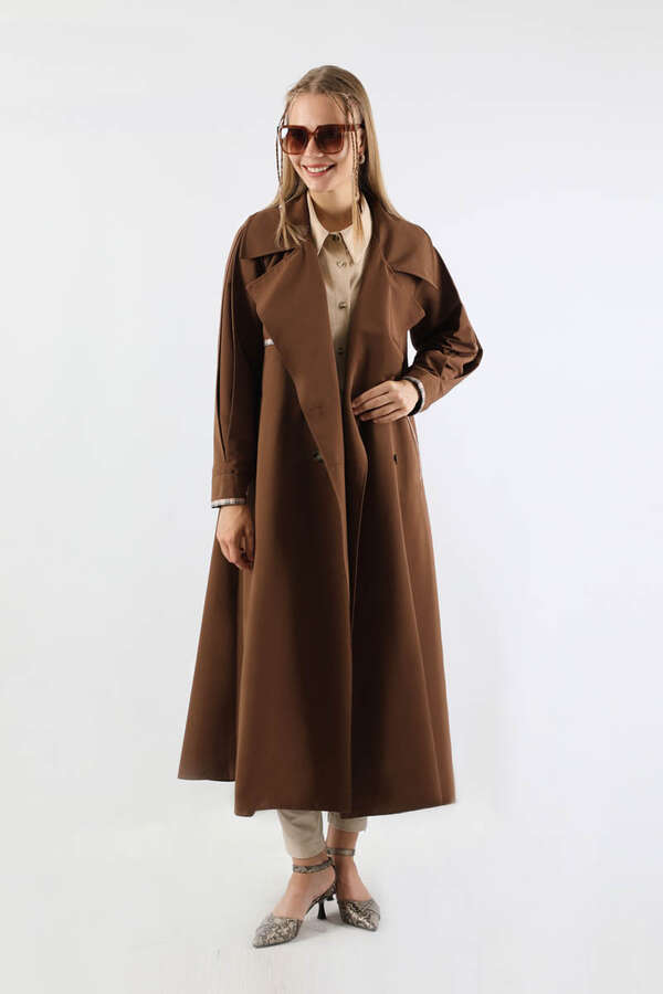 Ekose Detaylı Trençkot Kahverengi 