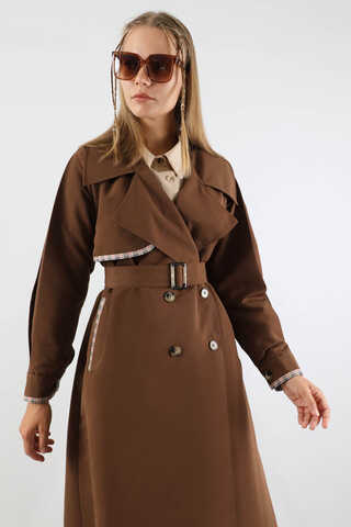Ekose Detaylı Trençkot Kahverengi - 2
