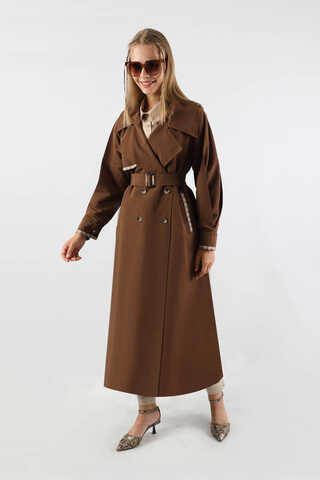 Ekose Detaylı Trençkot Kahverengi - 3