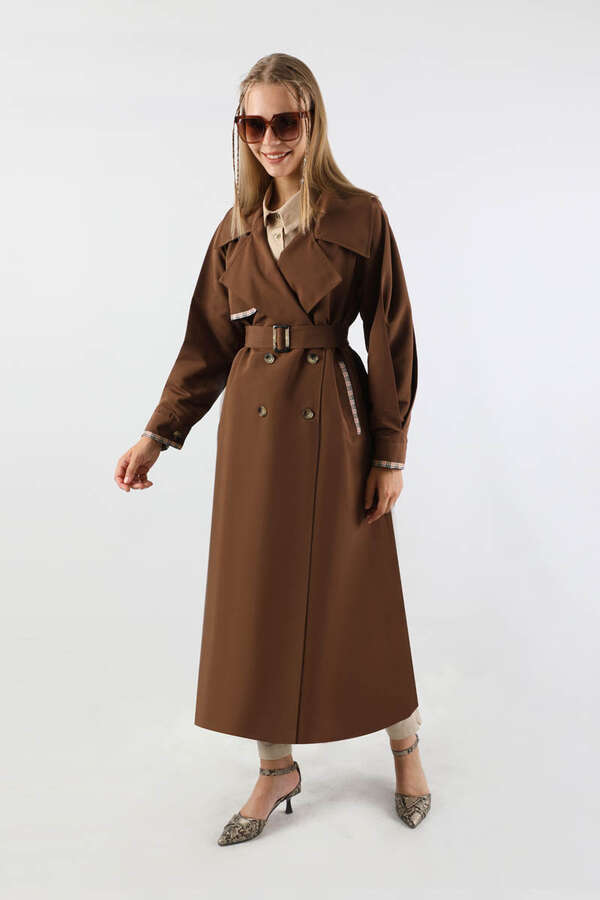 Ekose Detaylı Trençkot Kahverengi - 3