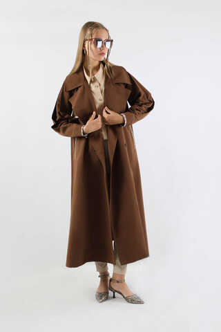 Ekose Detaylı Trençkot Kahverengi - 5