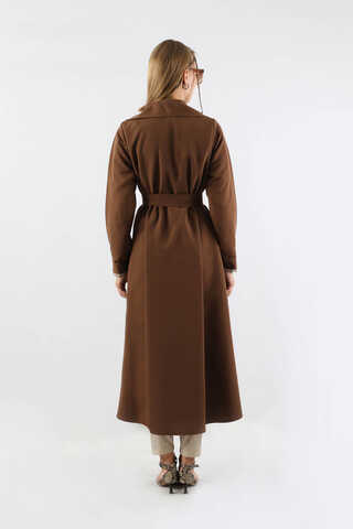 Ekose Detaylı Trençkot Kahverengi - 6