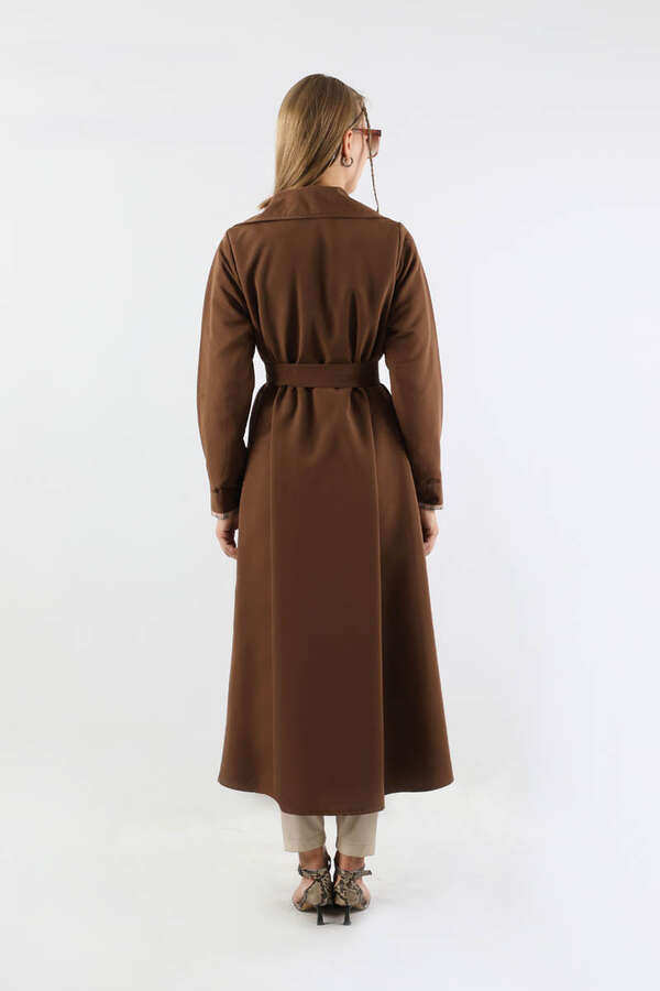 Ekose Detaylı Trençkot Kahverengi - 6