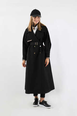 Ekose Detaylı Trençkot Siyah - 1