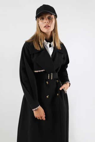 Ekose Detaylı Trençkot Siyah - 2