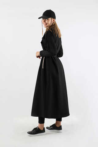 Ekose Detaylı Trençkot Siyah - 6