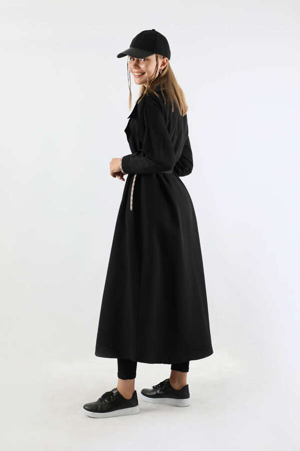 Ekose Detaylı Trençkot Siyah - 6