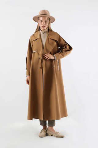 Ekose Detaylı Trençkot Taba - 1