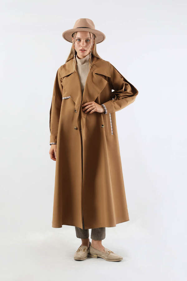 Ekose Detaylı Trençkot Taba 