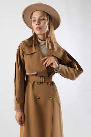 Ekose Detaylı Trençkot Taba - 2