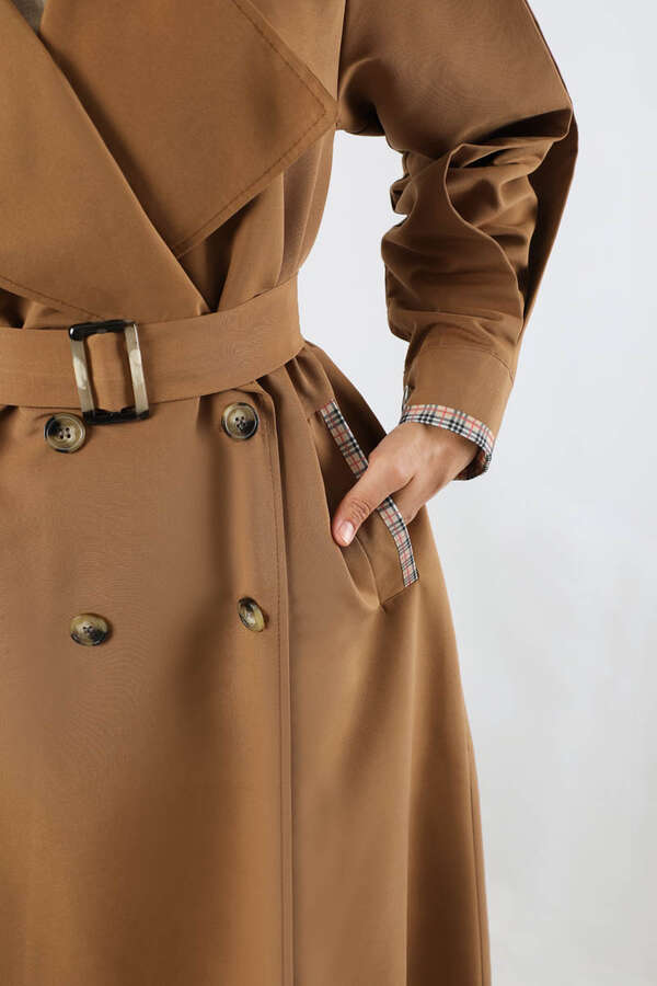 Ekose Detaylı Trençkot Taba - 4