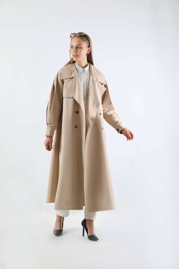 Ekose Detaylı Trençkot Taş 