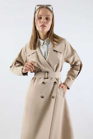 Ekose Detaylı Trençkot Taş - 2