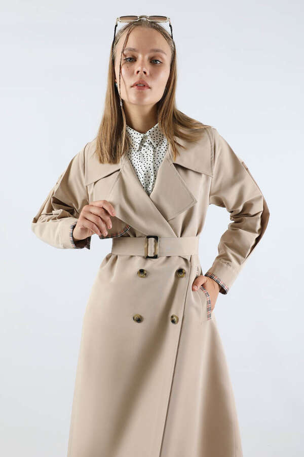 Ekose Detaylı Trençkot Taş - 2