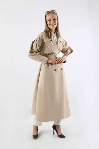 Ekose Detaylı Trençkot Taş - 5