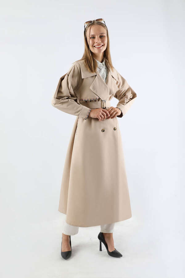 Ekose Detaylı Trençkot Taş - 5