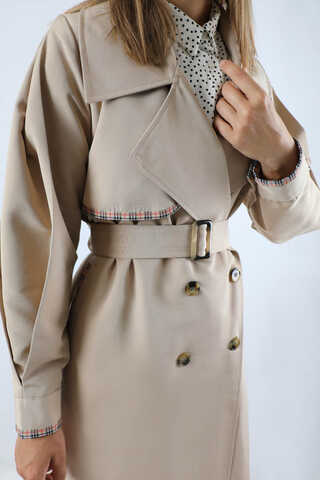 Ekose Detaylı Trençkot Taş - 4