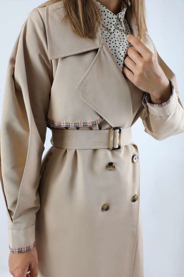 Ekose Detaylı Trençkot Taş - 4