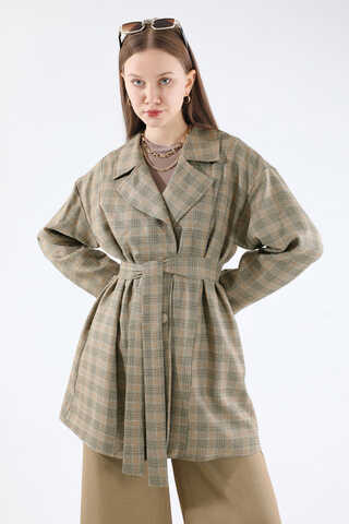 Ekose Kısa Ceket Takım Camel - 2