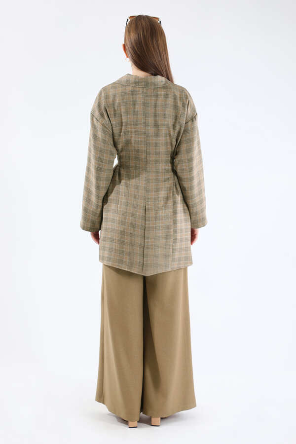 Ekose Kısa Ceket Takım Camel - 6