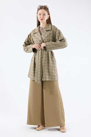 Ekose Kısa Ceket Takım Camel - 1